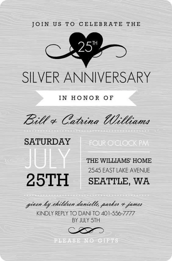 25th marriage anniversary invitation message