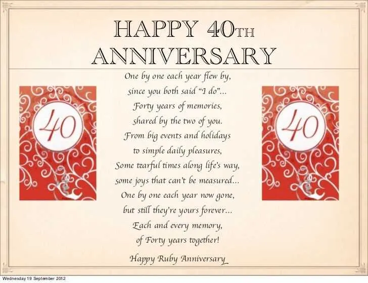 40th anniversary message to parents
