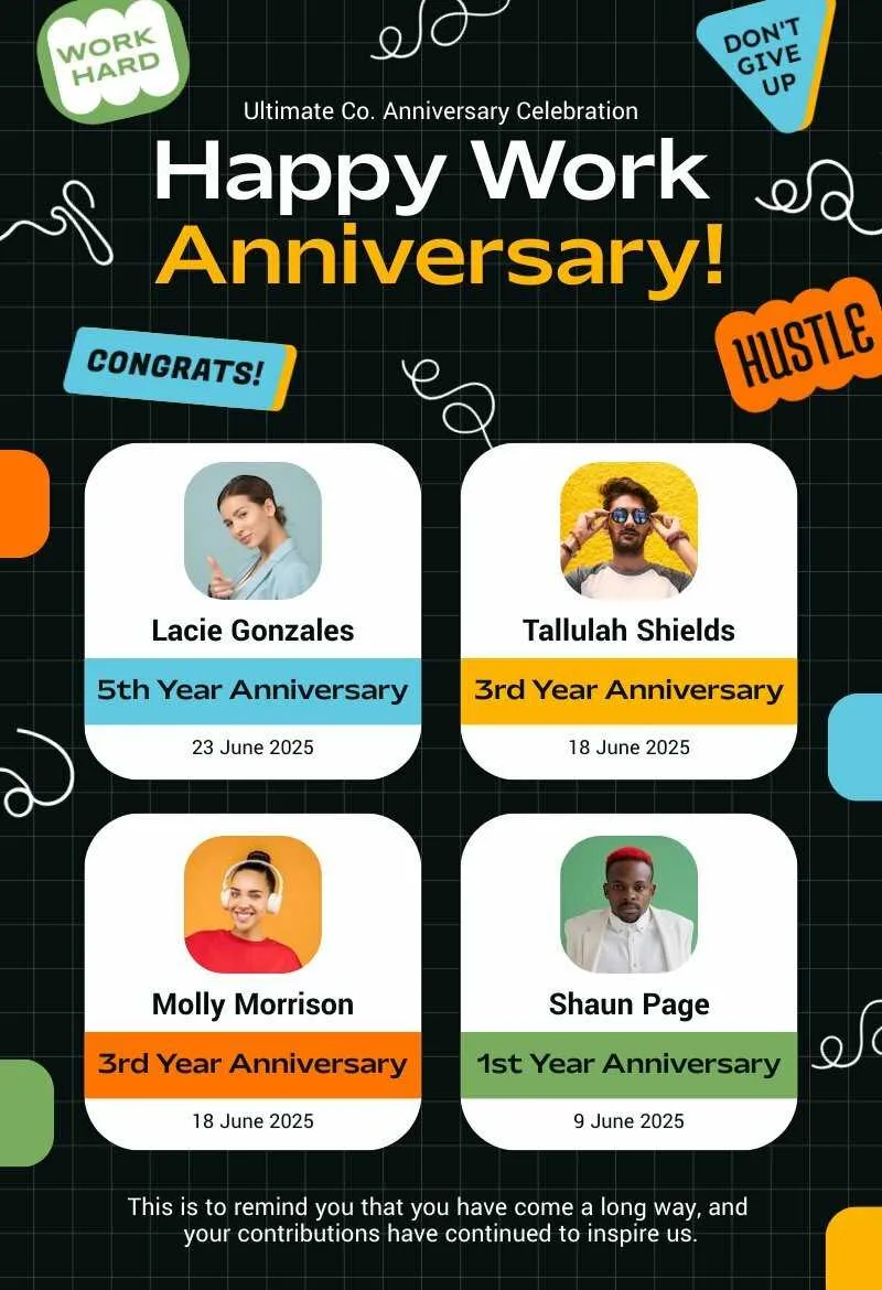 5 year work anniversary message to colleagues