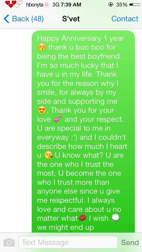 one year anniversary text message to boyfriend