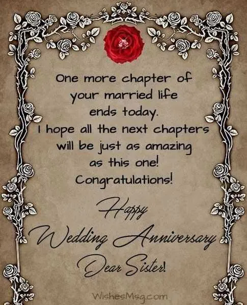 wedding anniversary message to sister in law
