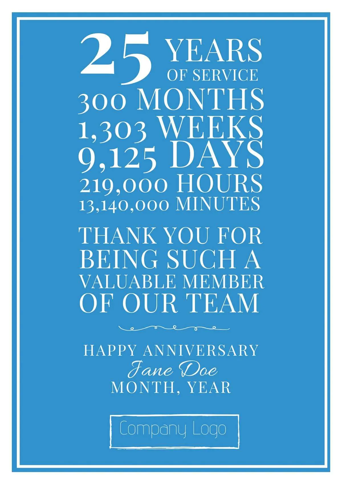 service anniversary message