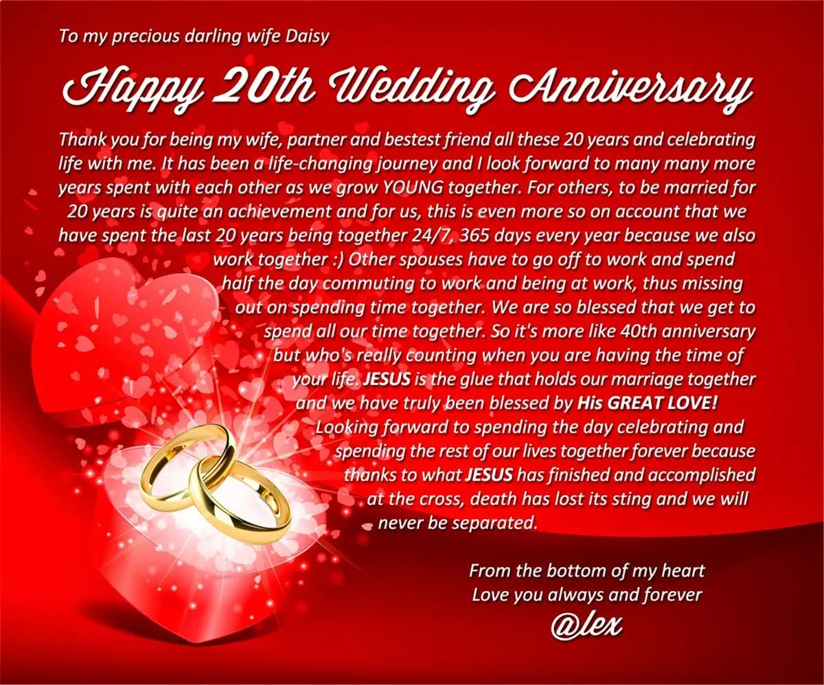 20th wedding anniversary message for husband